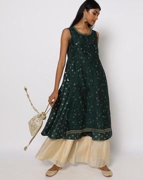 embellished round-neck flared kurta