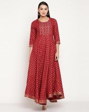 embellished round-neck flared kurta