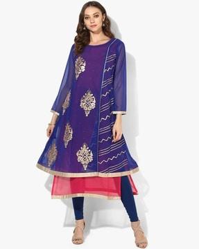 embellished round-neck flared kurta