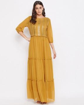 embellished round-neck gown dress