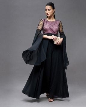 embellished round-neck gown dress