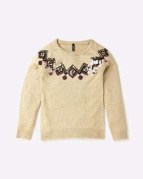 embellished round-neck pullover