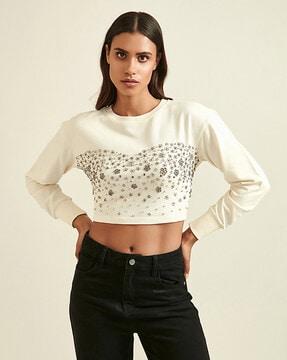 embellished round-neck pullover