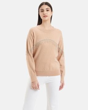 embellished round-neck pullover