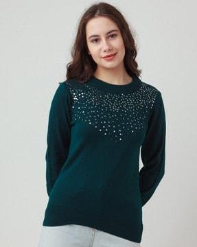 embellished round-neck pullover