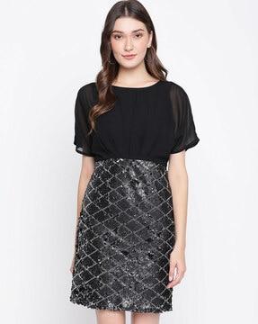 embellished round-neck sheath dress