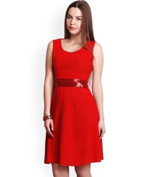 embellished round-neck sheath dress