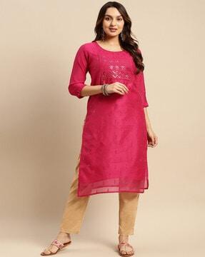 embellished round-neck straight kurta