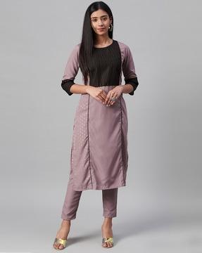 embellished round-neck straight kurta