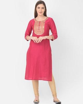 embellished round-neck straight kurta