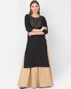 embellished round-neck straight kurta