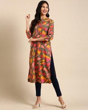 embellished round-neck straight kurta