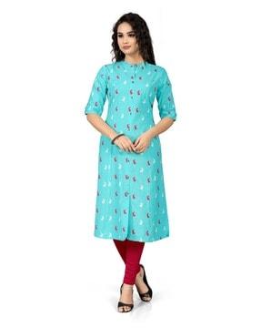 embellished round-neck straight kurta