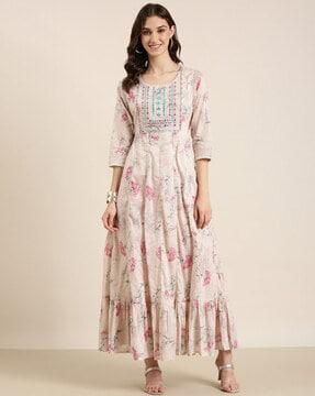 embellished round-neck straight kurta