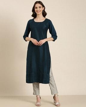 embellished round-neck straight kurta