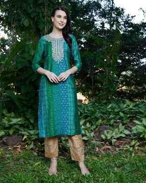 embellished round neck straight kurta