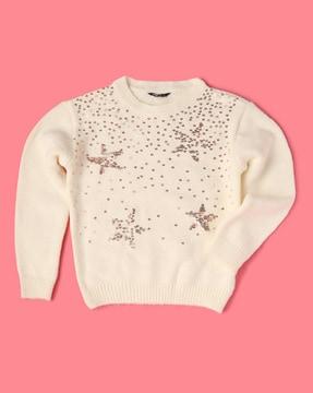 embellished round-neck sweater