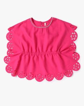 embellished round-neck top with lasercuts