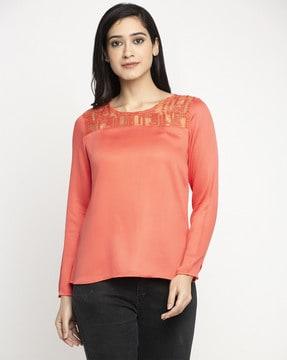 embellished round-neck top