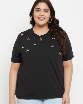 embellished round-neck top