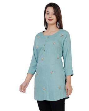 embellished round neck tunic top