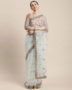 embellished saree with blouse piece