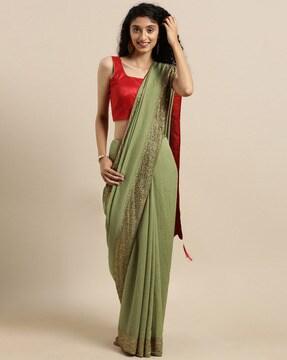 embellished saree with border & tassels