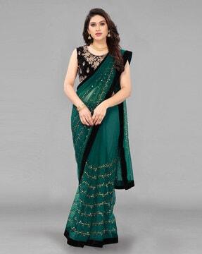 embellished saree with contrast border