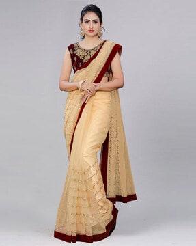 embellished saree with contrast border