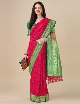 embellished saree with contrast border