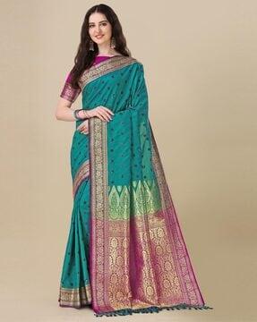 embellished saree with contrast border