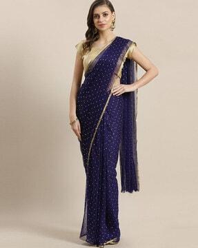 embellished saree with contrast border