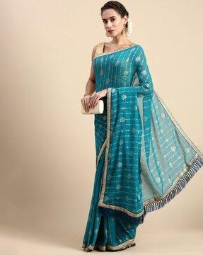 embellished saree with contrast border