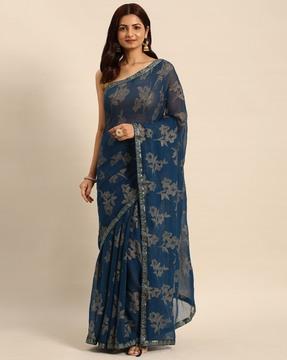 embellished saree with contrast border