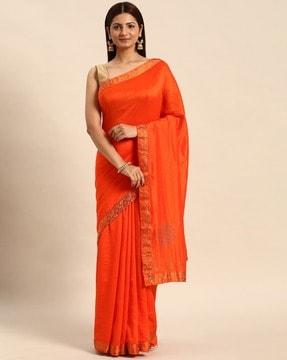 embellished saree with contrast border