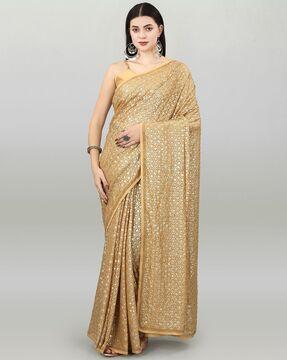 embellished saree with contrast border