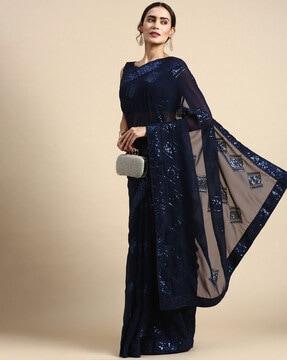 embellished saree with contrast border