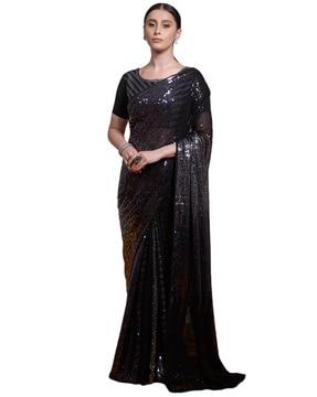 embellished saree with contrast border