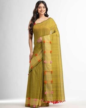 embellished saree with contrast border