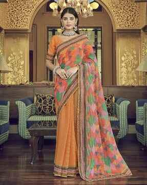 embellished saree with contrast border