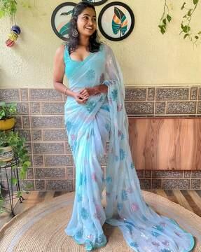 embellished saree with contrast border