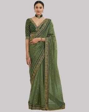 embellished saree with contrast border