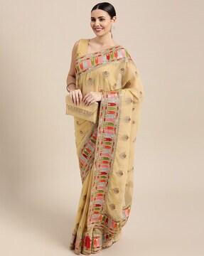 embellished saree with contrast border