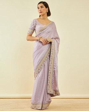 embellished saree with contrast border