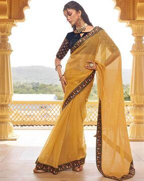 embellished saree with contrast border