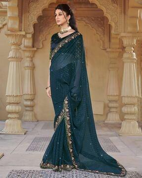 embellished saree with contrast border