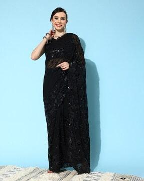 embellished saree with contrast border