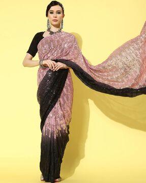 embellished saree with contrast border