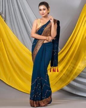 embellished saree with contrast border