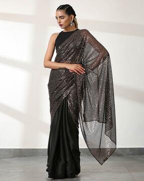 embellished saree with contrast border